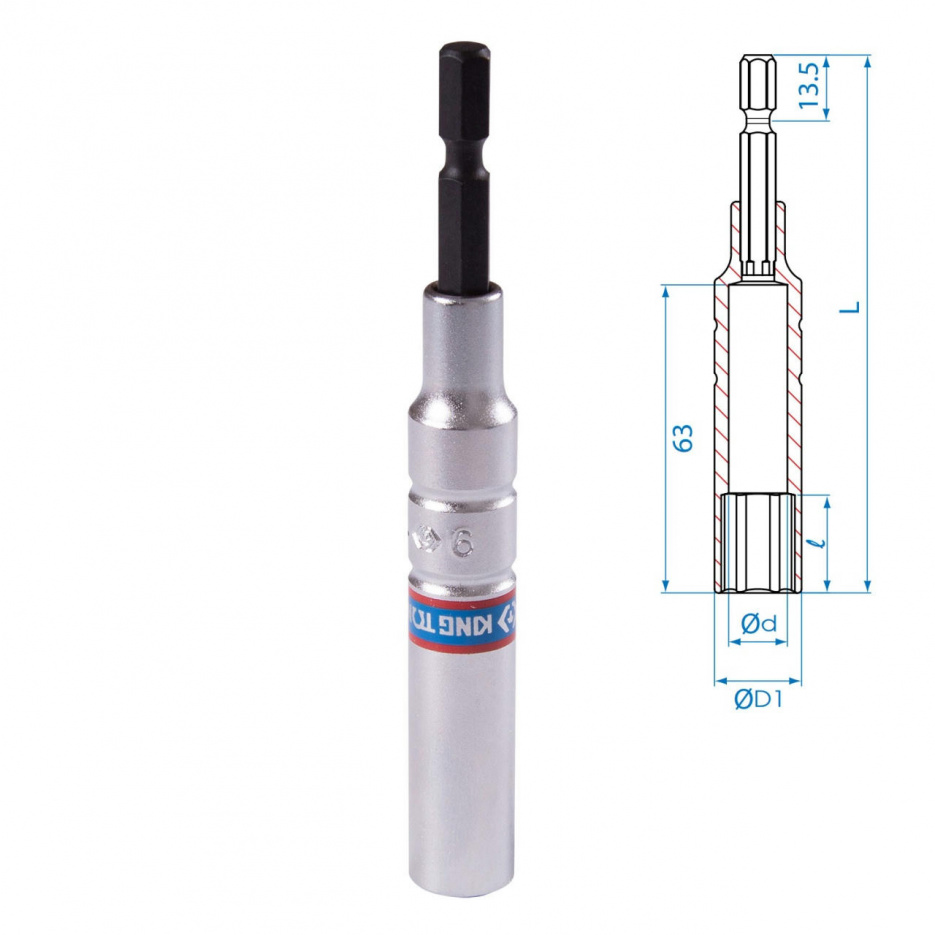 Головка для шуруповерта шестигранная 1/4", 9 мм, L = 110 мм KING TONY 76C1109M